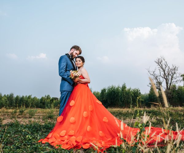 Bride and groom have romance time and happy together