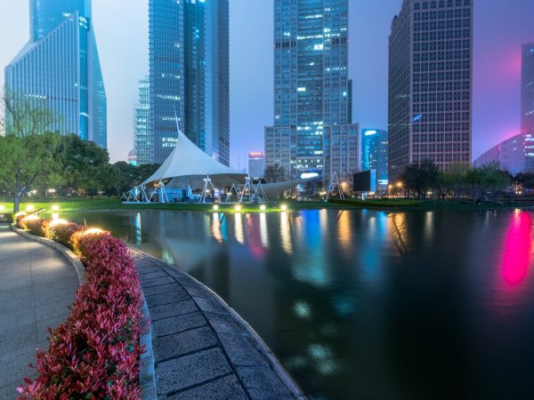 office Buildings Against Sky at night in China.