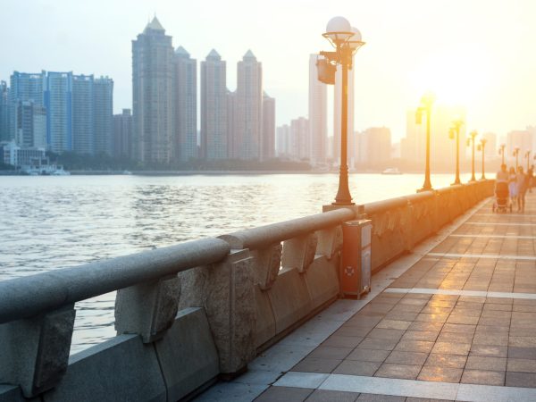 riverbank at sunset moment